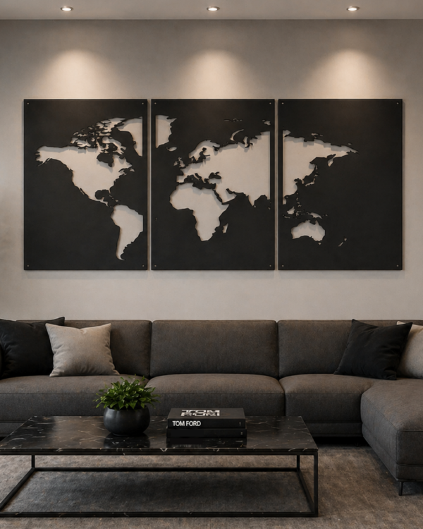 3-Piece Laser-Cut World Map Wall Art
